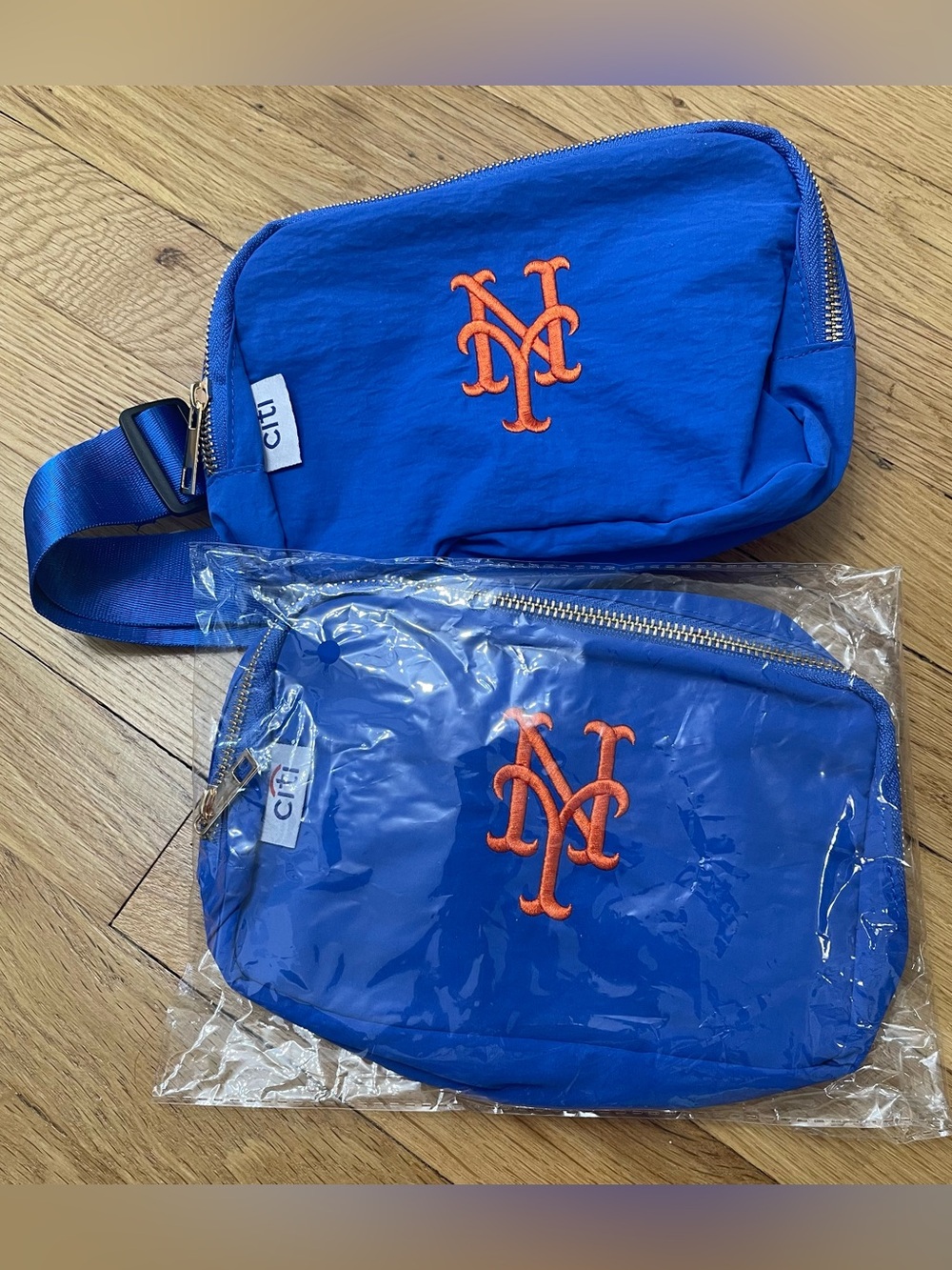Blue  Crossbody Bag with Orange Logo